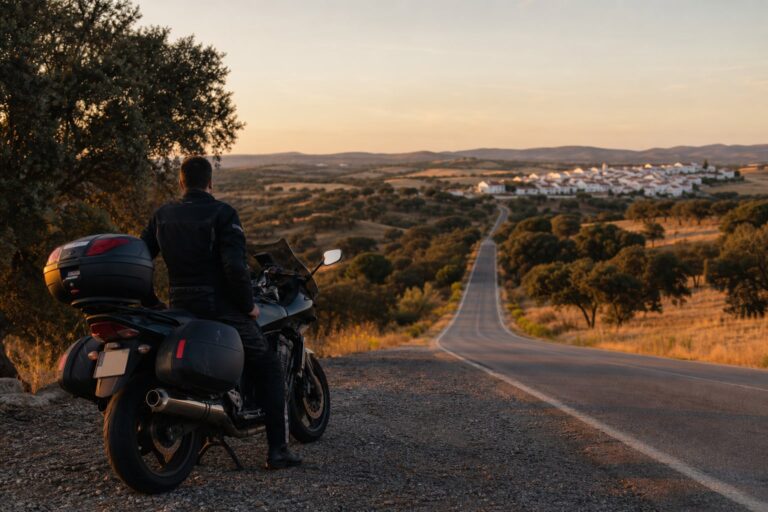 Motorista al final de una jornada por la carretera N2 de Portugal