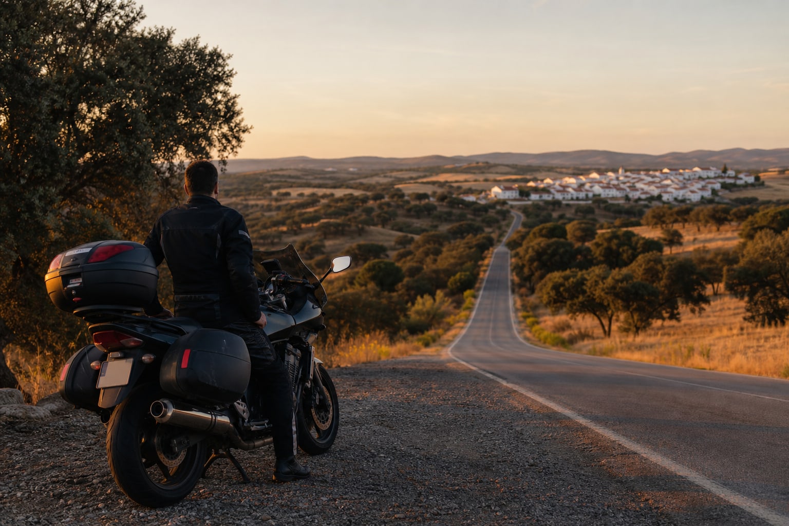 Motorista al final de una jornada por la carretera N2 de Portugal