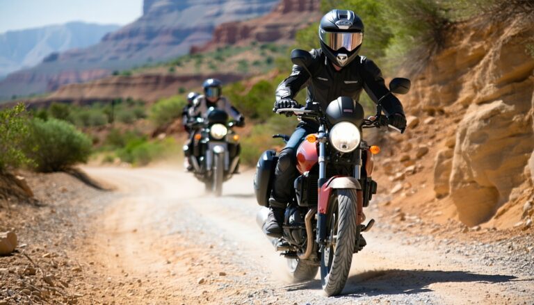 Moto trail viajando por una carretera de montaña en Marruecos