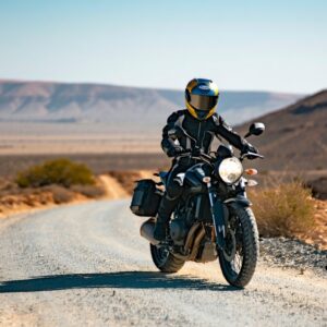 Motorista circulando por una carretera de montaña en Marruecos