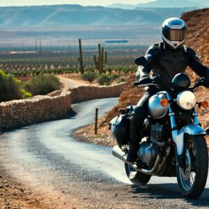 Motorista preparando equipaje para viajar a Marruecos
