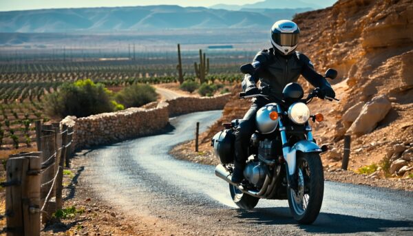 Motorista preparando equipaje para viajar a Marruecos