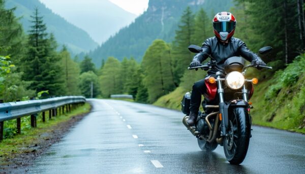 Moto de viaje con neumáticos preparados para una ruta larga por carretera