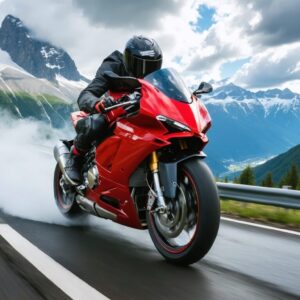 Moto subiendo el Stelvio en una ruta por los Alpes en moto