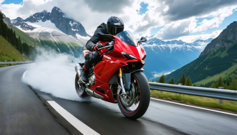 Moto subiendo el Stelvio en una ruta por los Alpes en moto