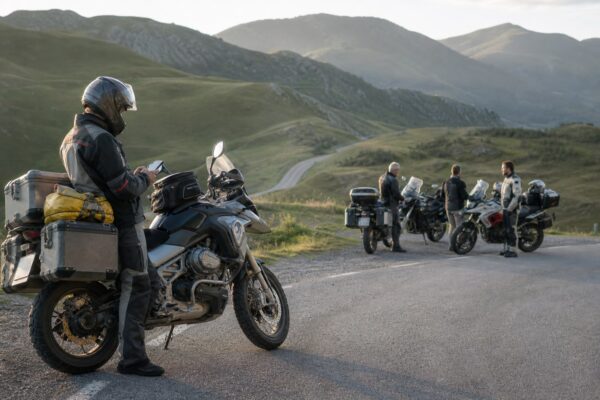 Motorista eligiendo entre un viaje guiado y un Viaje autoguiado en moto