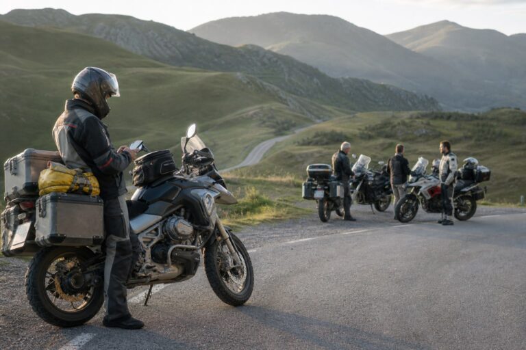 Motorista eligiendo entre un viaje guiado y un Viaje autoguiado en moto